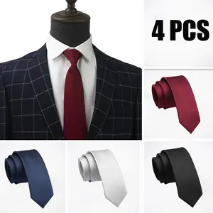 4-Pack Classic Men's Slim Fit Polyester Ties for Formal & Casual Wear, Width 2.3" Slim Necktie Solid Color Tie Perfect Suit & Shirt Accessories