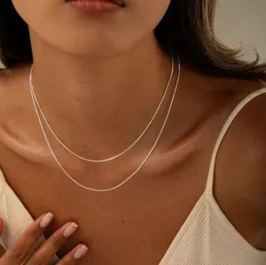 S925 Silver Sterling Silver Dainty Thin Box Chain Necklace for Women,Tarnish Resistant Waterproof Hypoallergenic,Lobster Claw Clasps outdoorfun