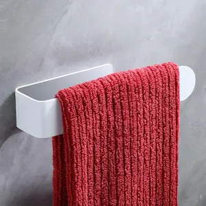 Strong Adhesive Towel Holder, 7.9 Inch White Stainless Steel No Drill Towel Bar for Bathroom, Kitchen, RV - Easy Mount, Space Saving Design