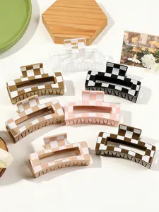 7pcs Simple Chessboard Square Hair Clips, High-End Style Back of Head Bun Clip, Shark Claws Hair Accessories for Short and Thin Hair