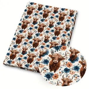 1 piece of floral Highland Cow print fabric – 59 x 19.68 inches (150 x 50 cm) pre-cut polyester fabric – suitable for DIY sewing, scrapbooking, tablecloths, and crafts