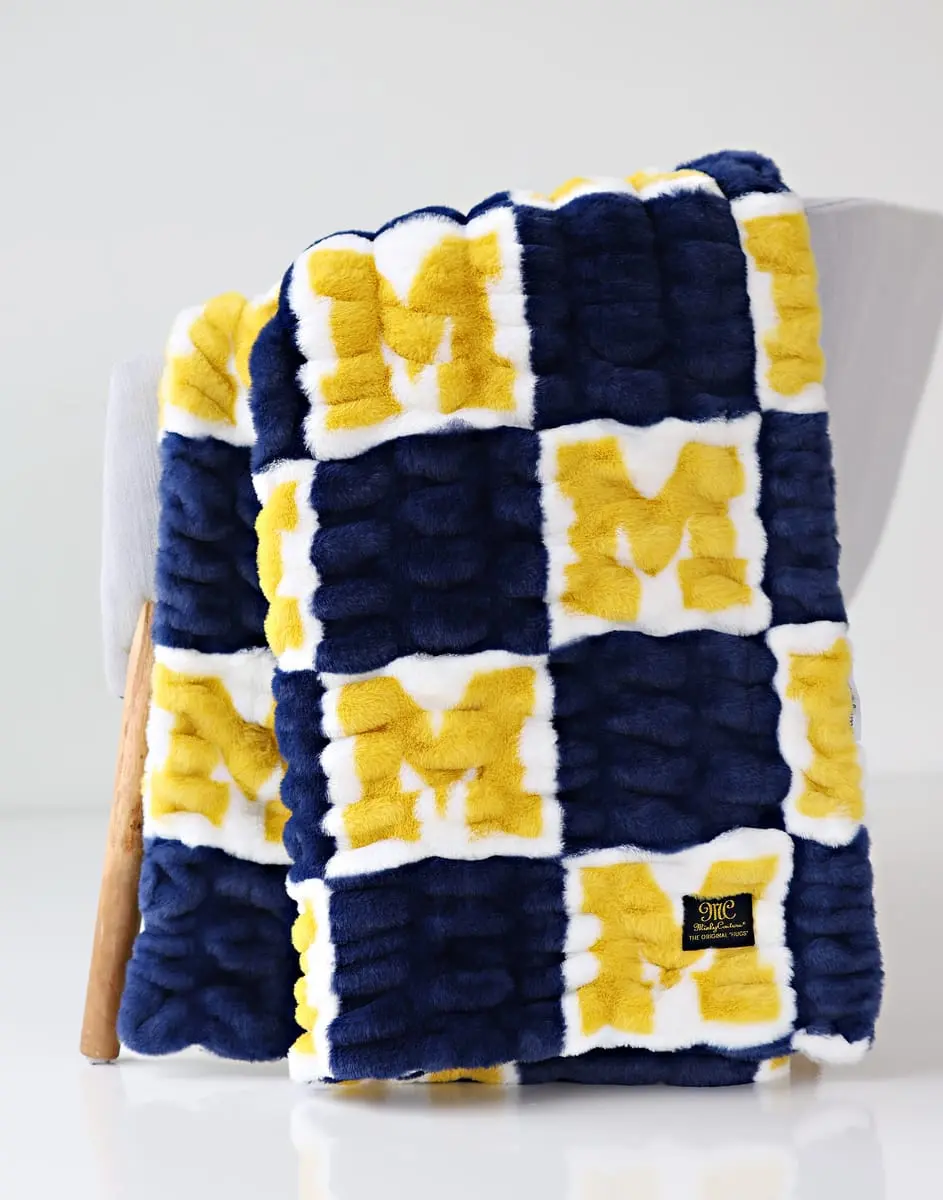 Officially Licensed University of Michigan Wolverines Ultra-Soft Checkered Logo Stretchy Fabric Plaid Blanket - 30”x36”, Infant Use, Machine Washable, No Heat Use, Home/Travel Bedding Throw, Multi-Size