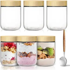 16oz Overnight Oats Jars,Overnight Oats Containers with   for Meal Prep,Wide mouth Mason Glass Salad Jars with Spoons,Glass  Storage Container for Yogurt  Pudding  Sugar(6Pack)