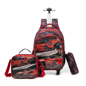Kids Rolling Cars Backpack for Boys Trolley Suitcases Luggage Travel with Wheels Bookbag Wheeled 17" 3PCS Roller Backpacks Toddler Tote Bag Back Pack School Bags Set Elementary Red
