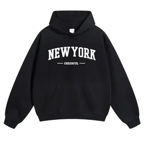 Manfinity Homme Men's "NEW YORK" Letter Print Hooded Sweatshirt with Drawstring for Fall Casual Wear Manfinity Homme Men's "NEW YORK" Letter Print Hooded Sweatshirt with Drawstring for Fall Casual Wear