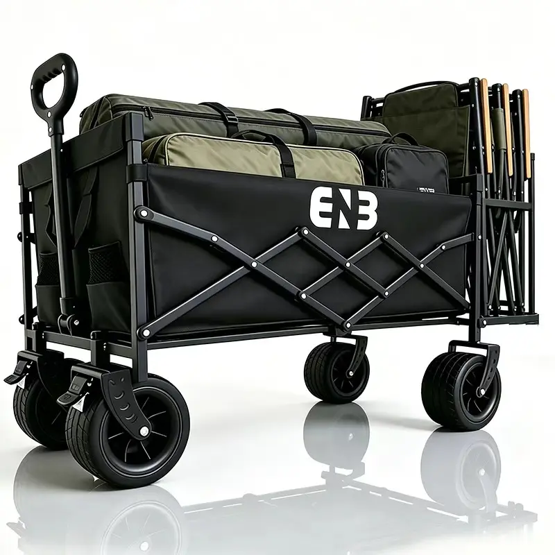 ENB Foldable Utility Cart with 4 Wheels and Storage Compartments for Outdoor Activities and Travel