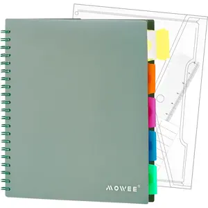 5 Subject Notebook - Spiral Notebook, College Ruled Notebook With Dividers Pocket, Tabs, 11" Ruler, 200 Pages, for Writing Journal,  & Office, School Supplies, 8.5''x11'' Forest Green