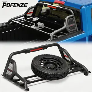 POFENZE-Mestan Mid-Size Truck Roll Bar with Tire Mount, Adjustable 56.88-62.4" Carbon Steel Truck Bed Rack & Chase Rack, 22.11" High, Fits Colorado, Tacoma, Frontier, Gladiator JT, Canyon, Ranger, Ridgeline Roof Top Dodge Rear Tail Covers Ram 2500 Kit