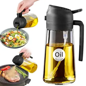 YARRAMATE 16oz/470ml Glass Olive Oil Sprayer for Cooking，2 in 1 Oil Dispenser for Kitchen Gadgets - Ideal for Salads & Grilling - Easy-to-Use Oil Dispenser, versatile Oil Sprayer Bottle