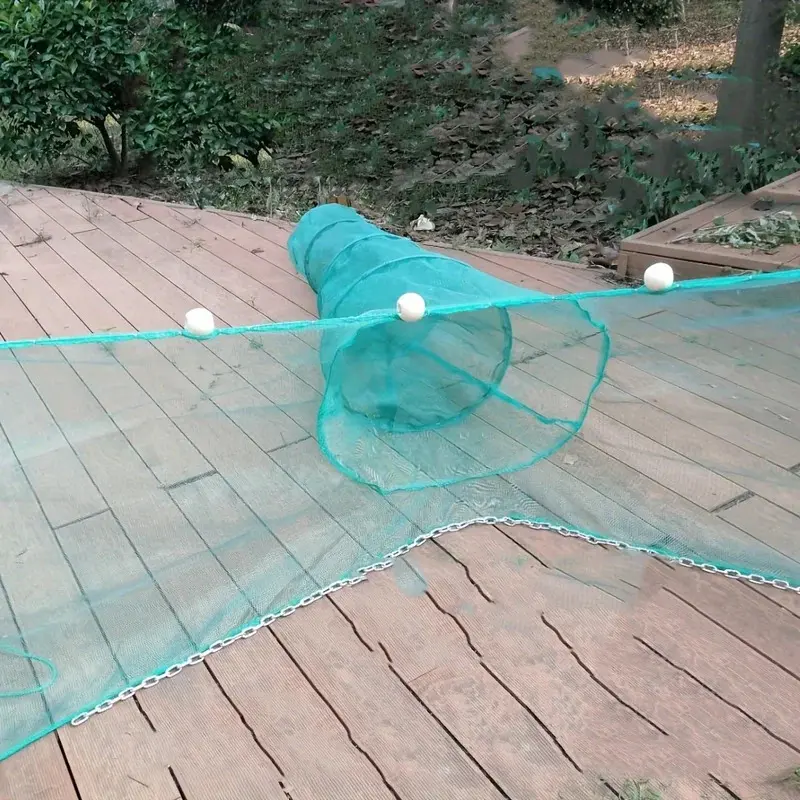 1pc Collapsible Fishing Net Cage for Snakes, Prawns, Crabs, and Fish - Durable Green Fish Friendly Mesh with White Balls, Perfect for Pier