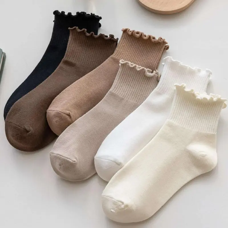 Women's Frill Trim Crew Socks, Casual Basic Low Cut Socks Style for Daily Wear, Women's Socks for All Seasons