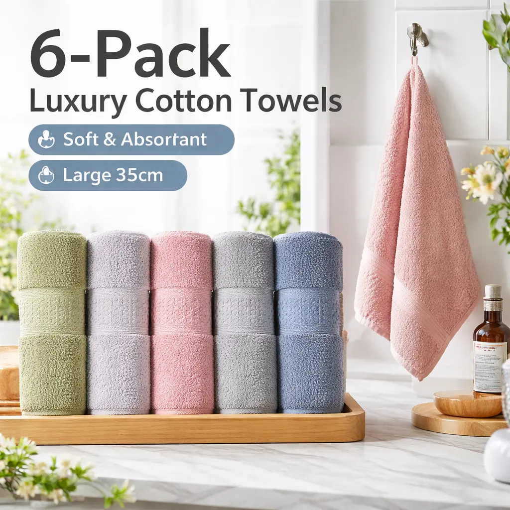 100% Pure Cotton Wash Cloths 6-Pack, 13x13 in Soft Highly Absorbent Quick-Dry Machine Washable Cloths for Bathroom, Shower Use, Specialty Kitchen Utensil Accessory (6 Assorted Colors)