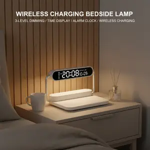Bedside Lamp with Smart Alarm Clock & Wireless Charger, Touch Control 3-Grade Dimmable Night Light for Bedroom, Great Birthday Housewarming Holiday Gift for Her, Women, Men, Mom, Daughter, Girlfriend#Mother's Day Gift
