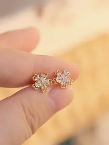 Elegant Heart Sakura Flower Stud Earrings Set, Brass Material with Synthetic Zircon Stones, Perfect Gift for Mom, Women Jewelry Accessories