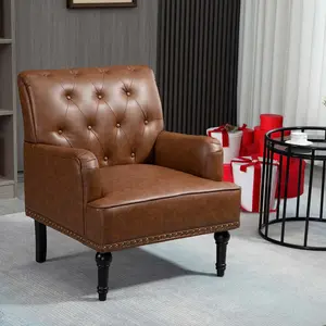 MOJAY Mid-Century PU Leather Accent Chair Classic Club Style Single Armchair with Solid Wood Legs for Living Room or Bedroom