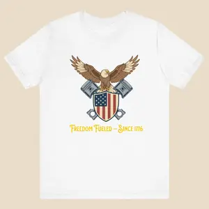 Men's Short-Sleeve Soft Freedom Fueled Eagle Pistons T-Shirt, Bella+Canvas 3001 Streetwear Top