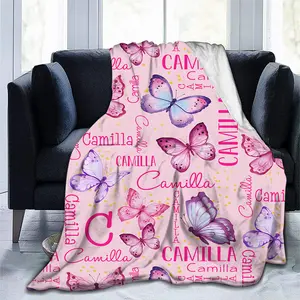 1pc Customized Butterfly Star Flannel Blanket,  Warm Blanket, Birthday/ Christmas/ Valentine's Day Gift, Gift for Lover Girl Family And Friend, for Bedroom, Office, Bed, Sofa, Couch, Used for Nap, Camping, Travel