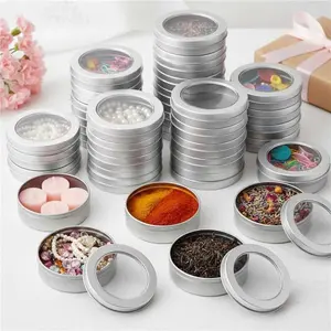 24 count 4 oz Metal Tin Cans Small Round Tin Container Cans with Clear Lid  for Kitchen Office  Candle Storage  Sample Travel Salve Cream