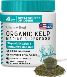Sea Kelp Powder for Dogs Iodine Rich Seaweed Supplement for Thyroid Support Dental Health Plaque Control Skin Coat Digestion Immune Support Meal Topper for Puppies Adult Senior Dogs Daily Nutrition