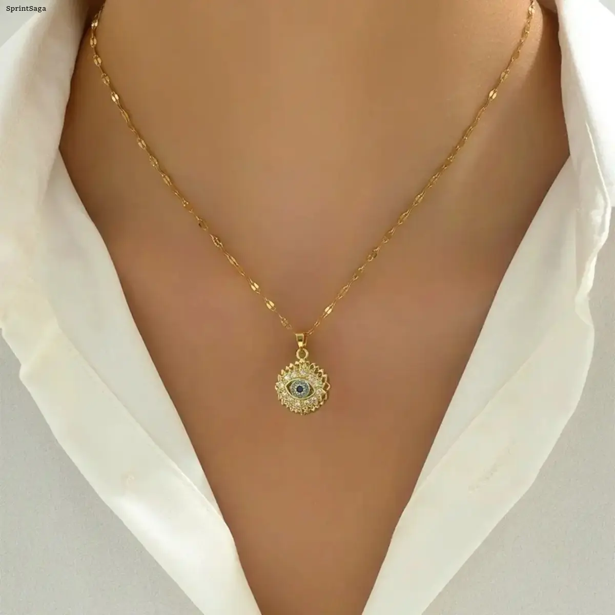 Evil Eye Rotating Cubic Zirconia Pendant Fashion Necklace - Auspicious Unisex Protection Jewelry, Adjustable Chain, Funky Unique Bag Charm, Fits a Range of Necklines & Lengths, Ideal for Anniversary/Birthday