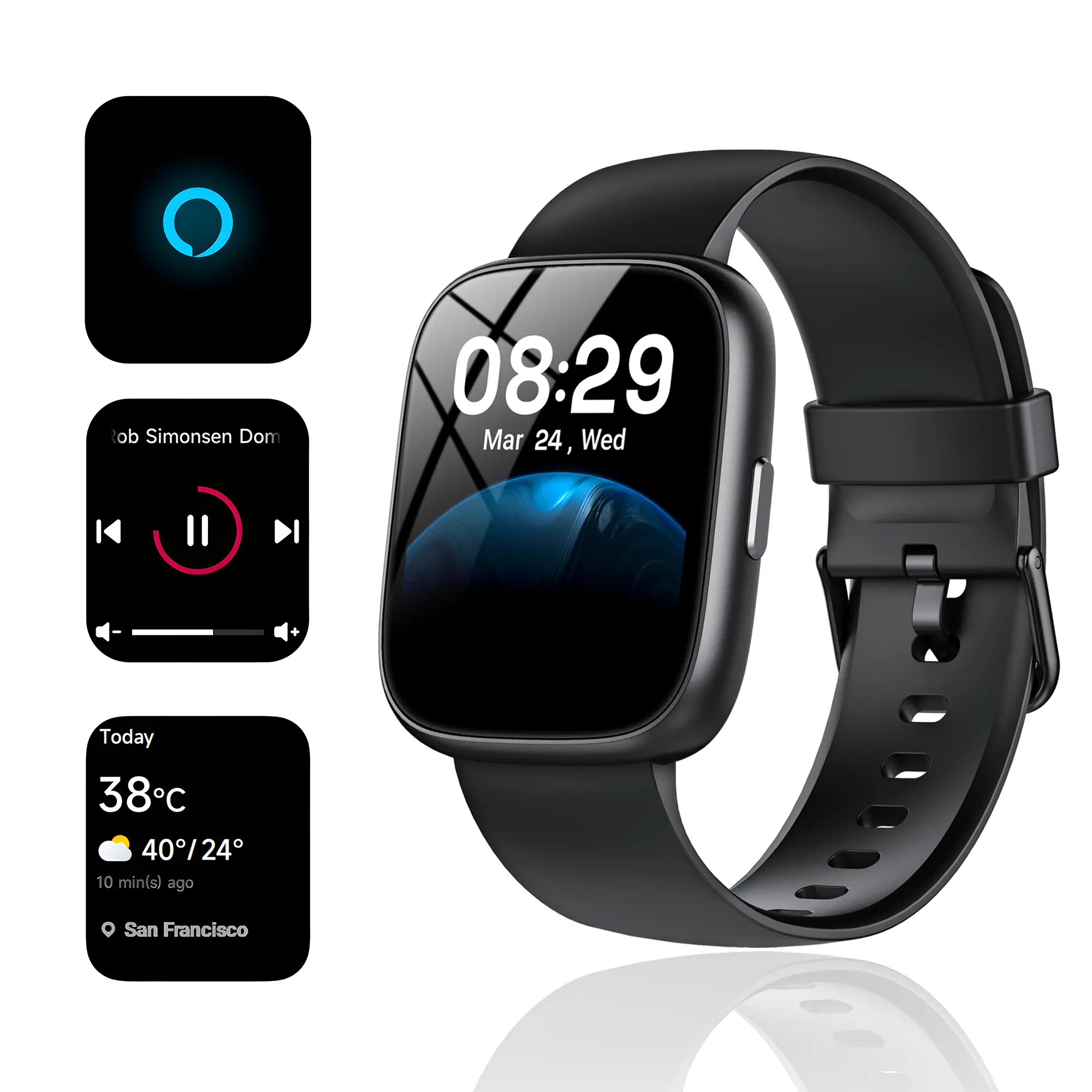 IDW26 Alexa Built-in Health Smart Wristwatch - 1.83" HD LCD Touchscreen, Bluetooth, Heart Rate Monitor, Sleep Monitor, Calorie Tracker, 120+ Sports Modes (Cycling), IP68 Waterproof, Phone Call Support, Charging Cable Included, Android & iPhone Compatible