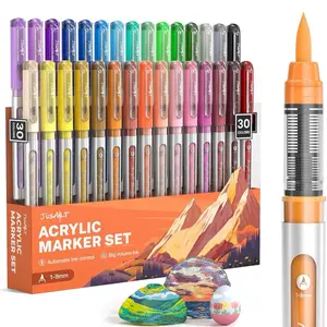 [JusArt] 30/24/18 Colors Acrylic Paint Markers Brush Tip, Water Based Paint Pens, Waterproof Flexible Tip Acrylic Markers for Rock Painting, Wood, Fabric, Egg, Pen, Markers, Acrylic Markers, Holiday Gifts