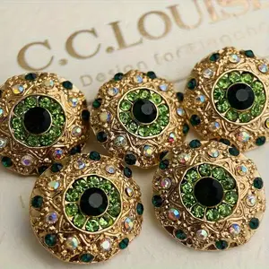 5pcs 20mm Handmade Imitation Gemstone Vintage Metal Decorative Buttons Inlaid with Green Imitation Jadeite Used for Decoration of Vintage Style Clothing Bags And Belts Hats And Headscarves And Other Home Textiles