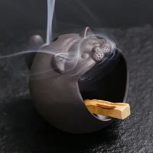 Nordic Style Ceramic Cat Reed Diffuser Holder, Sage Wood Tray, Craftsmanship Decorative Candlestick Base, Home Decoration