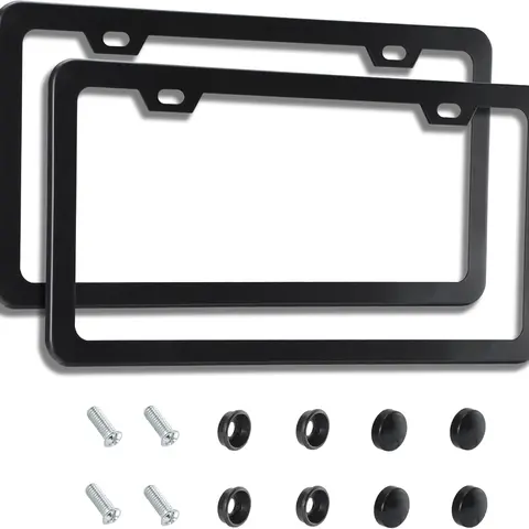 2PCS Matte Black License Plate Frames - No-Cover State Name - Premium Rust Proof Aluminum License Plate Holder for Women and Men, Universal Car Plate Frame with 2 Holes, Easy to Install