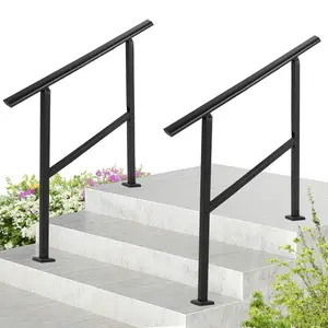 GAOMON 3 Step Hand Rails for Outdoor Steps, Metal Stair Railing Handrail, 75° Adjustable Black Hand Railings for Porch Deck Garden, Complete Stair Railing Kit(2 Packages)