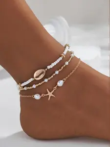 Boho Starfish & Shell Anklet, Cute Gift, Fashion Beaded Anklet for Beach Parties, Elegant Daily Wear Accessory, All Seasons Casual Style