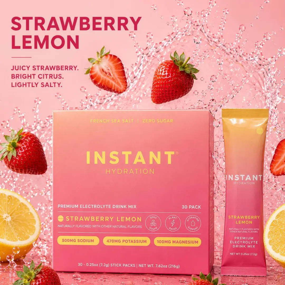 Instant Hydration Strawberry Lemon Electrolyte Drink Mix, 30 Sticks – Zero Sugar Electrolyte Powder Packets with French Grey Sea Salt, Magnesium, Potassium & Calcium – Keto, Vegan, Non-GMO