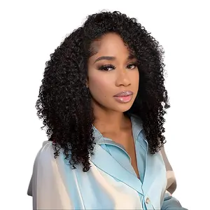 3 In 1 Half Wig] Kinky Curly Easy To Wear Glueless Half Wig 180% Density Upgrade With Drawstring Cap Invisible Hairline Human Hair Wigs Beginner Friendly #half wig curly hair
