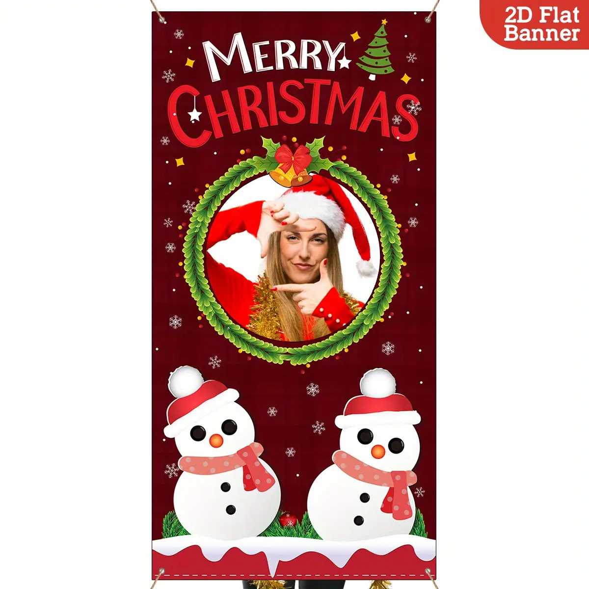 1pc 2D Flat Christmas Photo Backdrop Cloth Photo Frame with Santa, Snowman pattern, No Power Needed Ideal for Holiday Parties & Home Decor, Christmas Decorations, 70.8 x 35.4 Inches