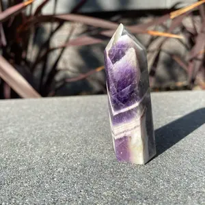 Chevron Amethyst Tower | 2.5’’ Purple Chevron Striped Medium Altar Tower