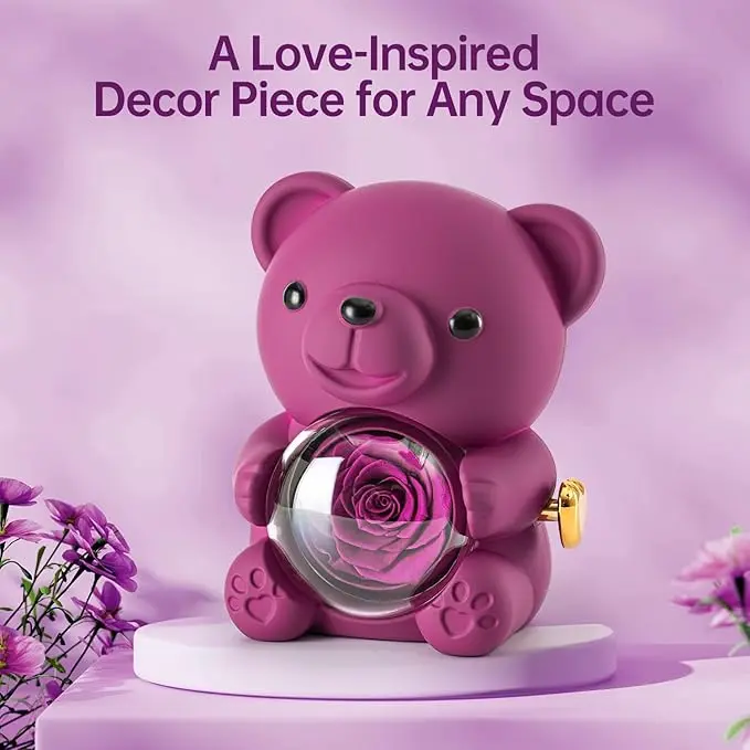Valentine's Gift - Cute Rose Bear,  Flowers & Rhinestones, Ideal for Mom's Birthday, Wife's Anniversary, Expressing Love & Eternal Roses