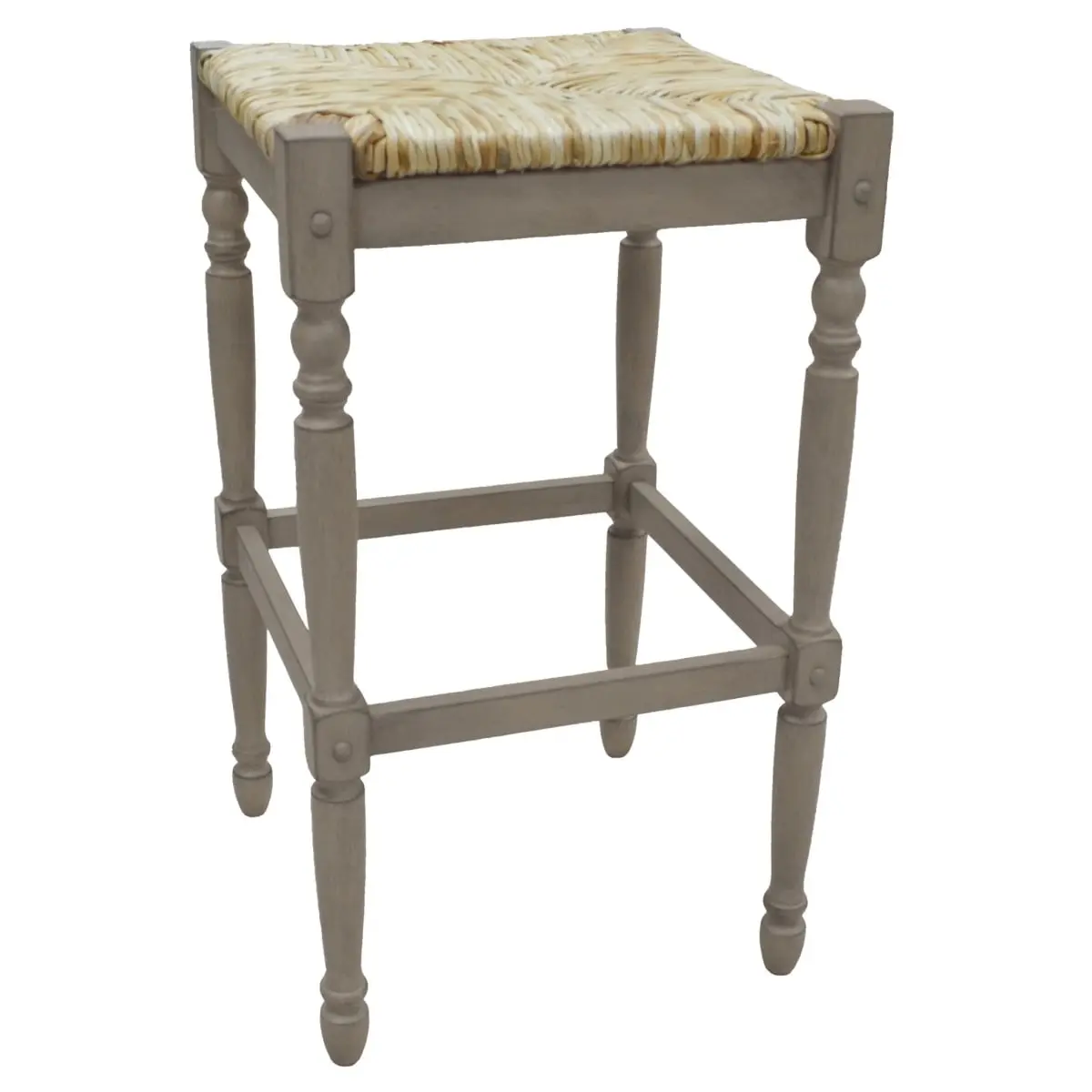 HomeRoots Modern Backless Block-Shape Barstools - Wooden Bar Height Chairs with Footrest, 29.25x16.5x16.5 in, Natural & Gray Indoor Seating, Wooden Chairs