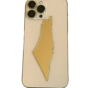 Gold Palestine Map Mirror Phone Sticker Durable Adhesion 4.5” x 1.5” x 0.1”