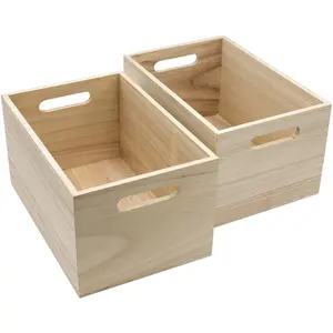2-Pack Wooden Box Organizers with Cutout Handles, Large Size for Home Supplies Storage Household Microfiber