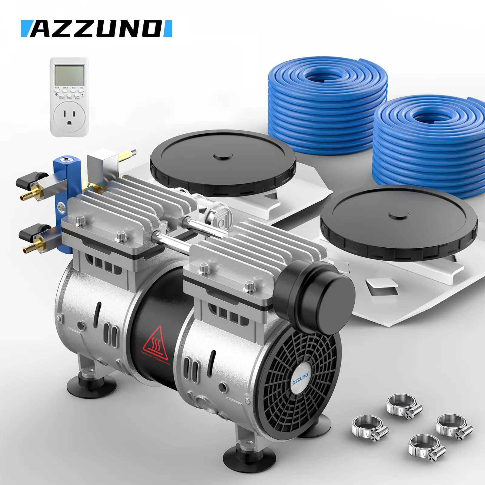 AZZUNO 3/4 hp Pond Aerator Full Kit - 8.2 CFM Air Compressor, 100-ft Hose, Large Diffuser, 60-Decibel Quiet Operation for 1-3 Acre Ponds & Lakes (Pet Supplies, Fish & Aquatic Pumps & Filters)