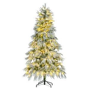 6ft pre-lit spruce Snow flocked Christmas tree, artificial hinged Xmas tree with 300 multi-color LED lights, 8 flashing modes & 790 snow branch tips, holiday office home décor Christmas Tree