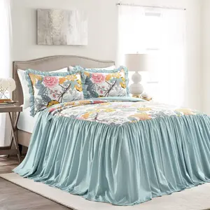 Lush Decor Sydney 3 Piece Bedspread Set with Floral Design and Lace Trim, Includes Multiple Pillows for a Cozy and Elegant Look