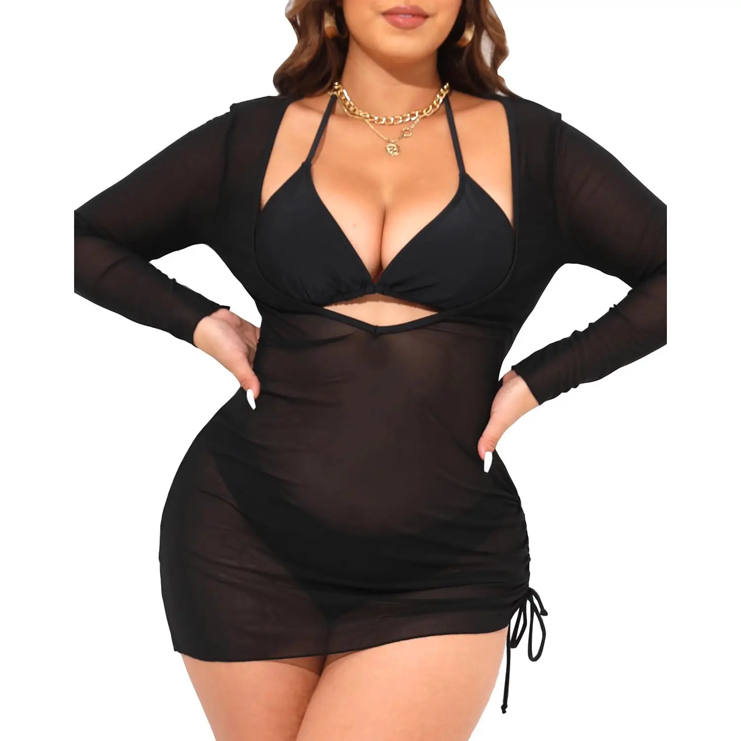 Aqua Eve Plus Size Three Piece Bikini Set Women Swimsuits with Cover Up Bathing Suit