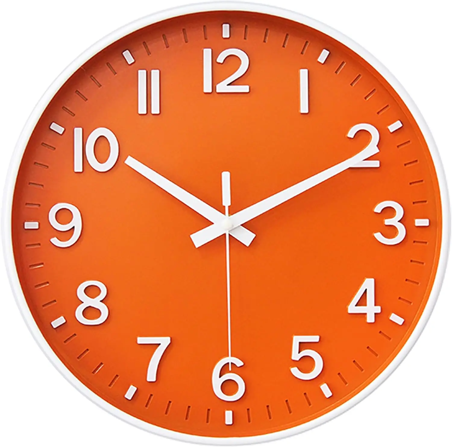 8-Inch Round Silent Non-Ticking Analog Wall Clock - Battery-Operated, Orange, 3D Numbers, Glass & Plastic Construction, ABS, Modern Room Decor for Kitchen & Living Room, Ideal Office Gift