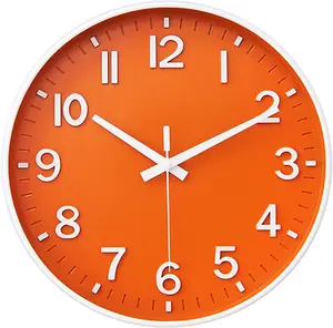 8-Inch Round Silent Non-Ticking Analog Wall Clock - Battery-Operated, Orange, 3D Numbers, Glass & Plastic Construction, ABS, Modern Room Decor for Kitchen & Living Room, Ideal Office Gift