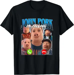 100% CottonJohn Pork is Calling Funny Gen Z Brainrot Trending Gag Meme T-Shirt