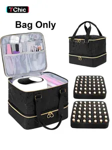 Nail Polish Organizer Bag Holds 84 Bottles (15ml/0.5 fl.oz)& Nail Lamp, PU Leather Nail Supplies Organizer, Portable Travel Nail Kit Storage Carrying Case, Travel Nail Tech Carrying Bag, Nail Kit Bag For Nail Stuff & Manicure Tools, Vanity Bag Organizer