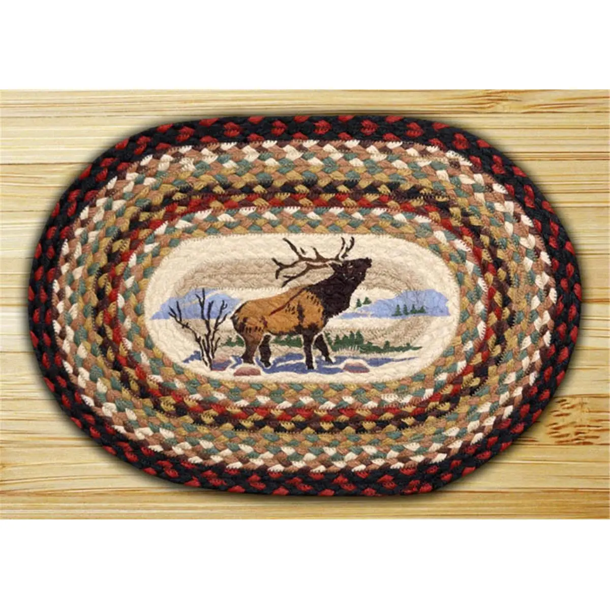 212 MAIN Hand-Stenciled Print Biodegradable Natural Jute Winter Elk Oval Household Placemat - Table Pad Mat, Indoor Home & Tableware Coffee Table Accessory (Model 48-319WE, Spot Clean Compatible), Oval Placemats