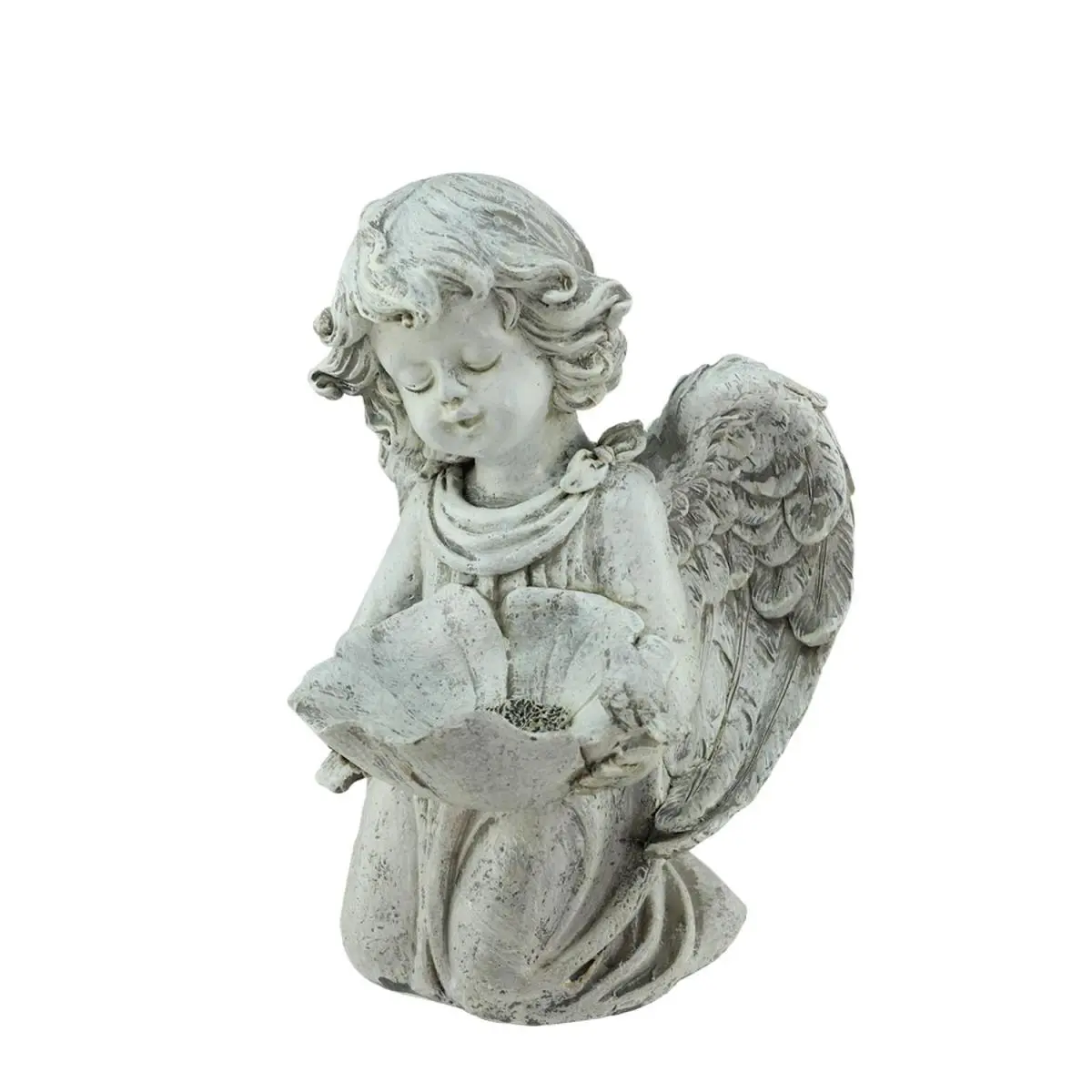 212 MAIN 9.5 in. Distressed Kneeling Cherub Angel Bird Feeder - Cherubic Art Seed Holder, Outdoor Patio Garden Statue, Outdoor Decor Piece