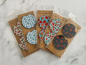 Cute Car Coasters, Set of 2, Cute Aesthetic Car Coasters, New Car Gift, Gifts for Her, Fruit Car Accessories, Cherries, Blueberries, and Strawberries Tableware Thick